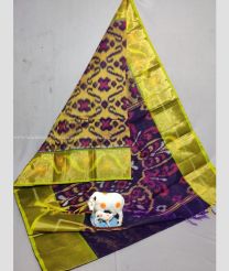 Acid Green and Navy Blue color Ikkat sico handloom saree with printed design saree -IKSS0000166