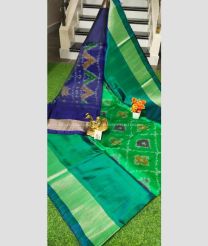 Navy Blue and Green color Uppada Soft Silk sarees with pochampally border design -UPSF0004173