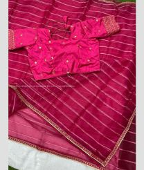 Magenta color Organza sarees with plain with lines design -ORGS0002982