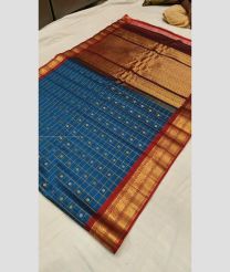 Blue Ivy and Red color gadwal sico handloom saree with all over buties and checks design -GAWI0000456