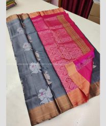 Grey and Pink color soft silk kanchipuram sarees with zari border design -KASS0000408