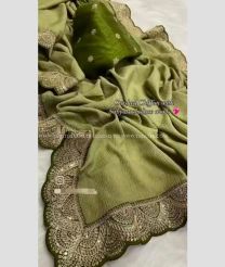 Fern Green and Green color Chiffon sarees with plain with sabyasachi lace work border design -CHIF0001959
