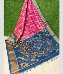 Pink and Blue Ivy color Ikkat sico handloom saree with all over ikkat design -IKSS0000357