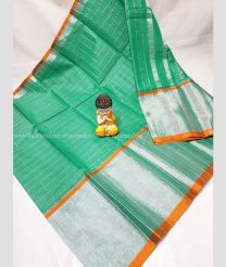 Aquamarine and Orange color Uppada Cotton handloom saree with all over lines design -UPAT0004258
