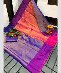 Purple and Copper color Uppada Tissue handloom saree with plain with two sides pattu border design -UPPI0001551