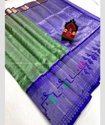 Green and Royal Blue color kuppadam pattu handloom saree with kanchi border saree design -KUPP0023843