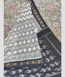 Grey and black color pochampally Ikkat cotton handloom saree with printed design saree -PIKT0000300