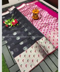Black and Pink color Chenderi silk handloom saree with all over buties with kanchi paithani border design -CNDP0015830