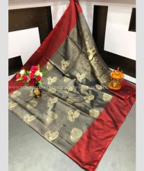 Grey and Maroon color Uppada Tissue handloom saree with all over buties printed design -UPPI0001336