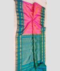 Baby Pink and Sea Green color gadwal pattu handloom saree with temple border saree design -GDWP0000407