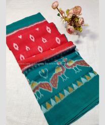Teak and Red color pochampally Ikkat cotton handloom saree with special marthas pattern saree design -PIKT0000318