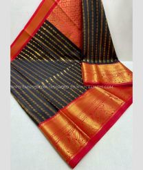 Black and Burgundy color Chenderi silk handloom saree with all over buties with kuppadam border design -CNDP0015775