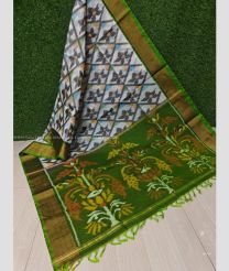 Half White and Green color Ikkat sico handloom saree with all over ikkat design -IKSS0000366