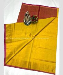 Maroon and Yellow color Uppada Tissue handloom saree with plain with kaddi border design -UPPI0001709