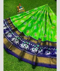 Parrot Green and Navy Blue color Ikkat Lehengas with all over ikkat design -IKPL0025094