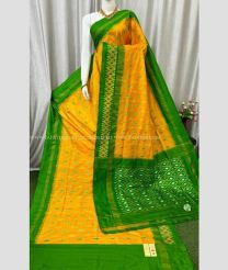 Yellow and Green color pochampally ikkat pure silk handloom saree with all over ikkat design -PIKP0035717