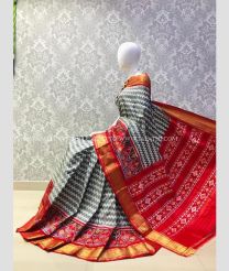 Grey and Red color pochampally ikkat pure silk handloom saree with pochampally ikkat design -PIKP0037171