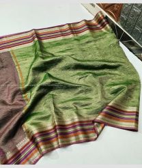 Green and Grey color Banarasi sarees with fancy border design -BANS0018865