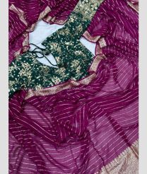 Magenta and Forest Fall Green color Georgette sarees with all over strip lining pattern with jari and jacquard border design -GEOS0024271