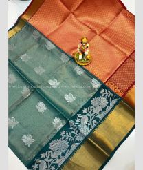 Teal and Orange color mangalagiri pattu handloom saree with all over buties design -MAGP0026212
