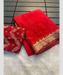 Red and Golden color Chiffon sarees with jari border design -CHIF0002008