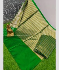 Mustard Yellow and Green color Uppada Tissue handloom saree with all over zibra lines with big silk border design -UPPI0001536