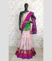 Baby Pink and Pink color pochampally ikkat pure silk sarees with kanchi border design -PIKP0037930