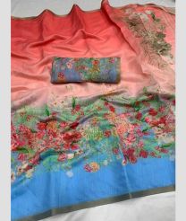 Rose Pink and Lite Blue color linen sarees with all over floral printed design -LINS0003527