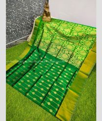 Dark Green and Golden color Uppada Soft Silk handloom saree with all over buties design -UPSF0004150