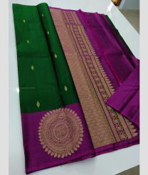 Dark Green and Magenta color kanchi pattu handloom saree with all over buties design -KANP0013718