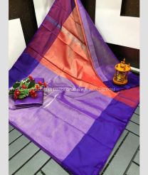 Purple and Copper color Uppada Tissue handloom saree with plain with two sides pattu border design -UPPI0001560
