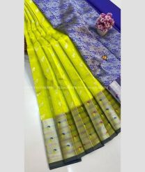 Emerald Green and Blue color Chenderi silk sarees with paithani border design -CNDP0016297
