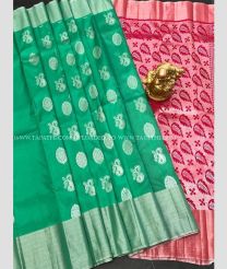 Green and Maroon color Uppada Soft Silk handloom saree with all over silver jari weaving buties saree design -UPSF0002033