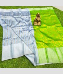 Lite Sky Blue and Bright Parrot Green color Uppada Soft Silk handloom saree with all over hand buties design -UPSF0003607