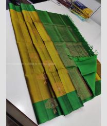Olive and Green color kanchi pattu handloom saree with all over trendy pattern big buties design -KANP0013458