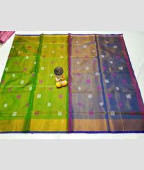 Parrot Green and Grey color Uppada Tissue handloom saree with all over tissue nakshthra buties design -UPPI0001424