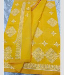 Yellow and White color mangalagiri sico handloom saree with printed design saree -MAGI0000191