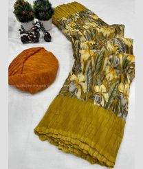 Mustard Yellow and Orange color Georgette sarees with flower desing with crush work design -GEOS0015225
