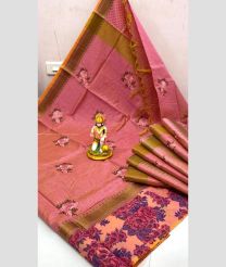 Rose Pink and Baby Pink color Kora handloom saree with all over printed design -KORS0000123