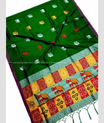 Pine Green and Fern Green color Lichi sarees with all over printed design -LICH0000372