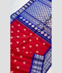 Red and Dark Blue color gadwal pattu handloom saree with temple border saree design -GDWP0000655