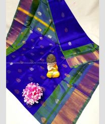 Royal Blue and Dark Teal color uppada pattu handloom saree with all over bb buties design -UPDP0020776