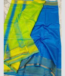 Aqua Blue and Parrot Green color venkatagiri pattu handloom saree with plain pattu saree design -VAGP0000460
