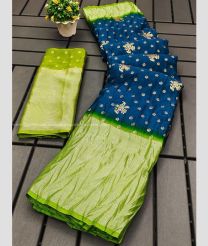 Navy Blue and Green color Chiffon sarees with all over foil and crush work design -CHIF0001775