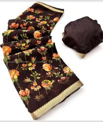 Chocolate and Peach color silk sarees with all over flower design -SILK0002461