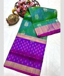 Dark Green and Purple color uppada pattu sarees with all over nakshtra buttas design -UPDP0022087