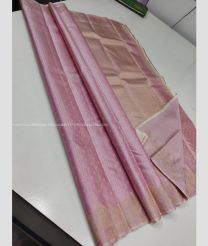 Baby Pink and Cream color kanchi pattu handloom saree with all over buties with 1g pure jari unique border design -KANP0013377