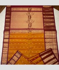 Orange and Maroon color gadwal pattu sarees with kanchi border design -GDWP0001776