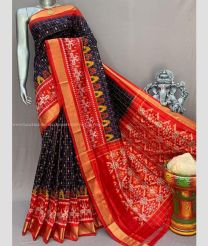 Black and Red color pochampally ikkat pure silk sarees with all over pochampally ikkat design -PIKP0037854