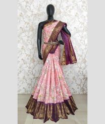 Baby Pink and Purple color pochampally ikkat pure silk sarees with kanchi border design -PIKP0037947